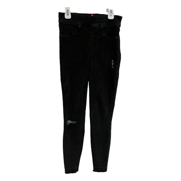 Spanx Jeans‎ Womens XS/TP Black Skinny Ripped Pullon High Rise Stretch Denim - Picture 1 of 10